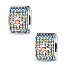 KUNSIR 925 Sterling Silver Lock Spacer Stopper Charm Clip Bead For Bracelet DIY