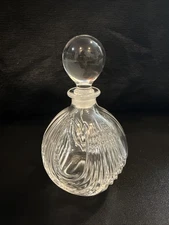 Vintage 1950s Clear Glass Crystal Ribbed Perfume Bottle With Stopper