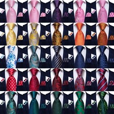 Deigner Mens Tie Red Black Gold Green Necktie Suit Hankie Cufflinks Set USA Gift