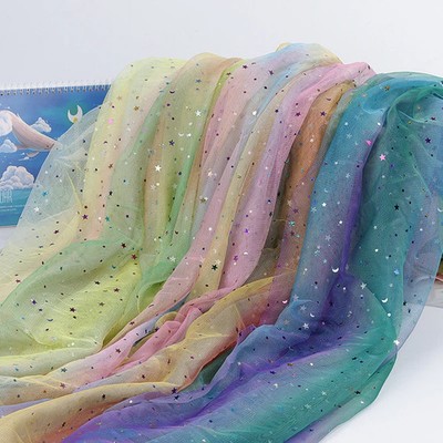 Regenbogen Tüllstoff glänzend Stern-Mesh Stoff zum Nähen Kinderkleider