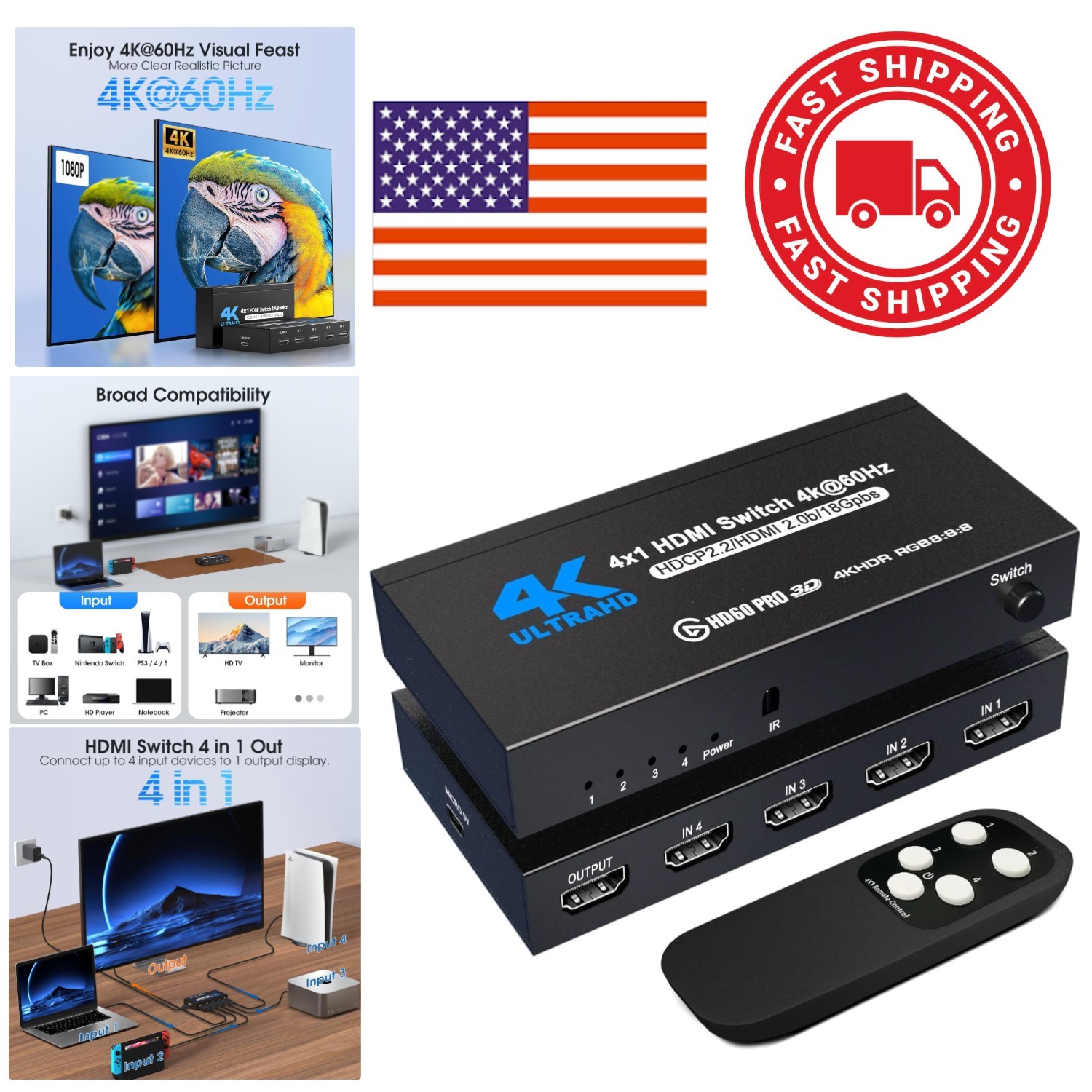 Controlled Hdmi Switch 4 Ports High Speed Performance For Mu