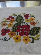 Vintage Needlepoint Canvas - 13 mesh Flowers and cherries - 16 x 16 size