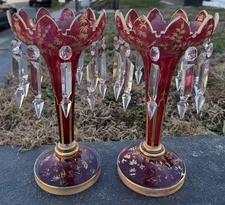 Stunning Antique 19th C. Bohemian Moser Art Glass Lustres in Ruby Ruby Color