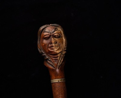 Antique Dartmouth Mohegan Indian Head Walking Stick, Vintage Canes 1916