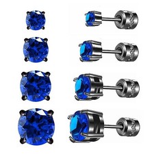 4 Pairs Titanium Hypoallergenic Earrings for Sensitive Blue-CZ 3-6mm