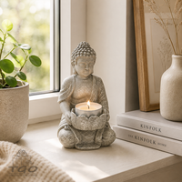 Buddha Mit Teelichthalter In Grau Aus Poly 14Cm-10016638