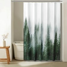 1 PCS Green Misty Forest Nature Woodland Fabric Shower Curtain 60x72 Inch