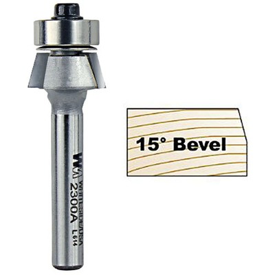 Whiteside 15 deg. Edge Bevel Bit, 1/4 in. SH x 1/4 in. CL x 1/4 in. CH