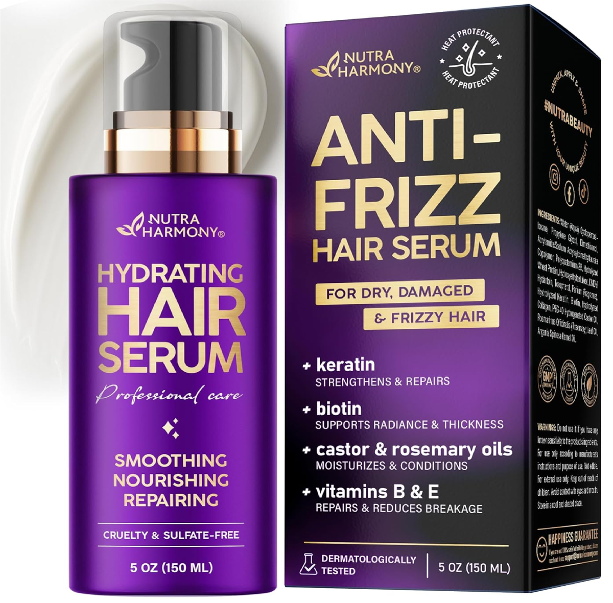 Hydrating Hair Serum for Dry & Frizzy Hair, Lightweight Leave-In