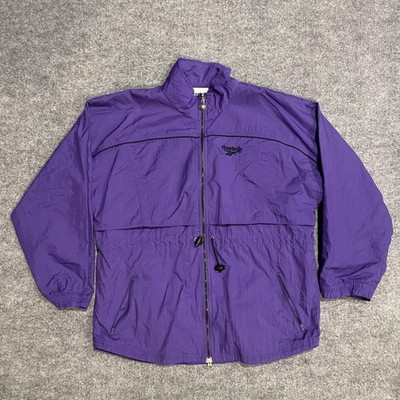 Vintage Reebok Full Zip Windbreaker Parka Jacket Mens L Purple 90s Nylon Logo