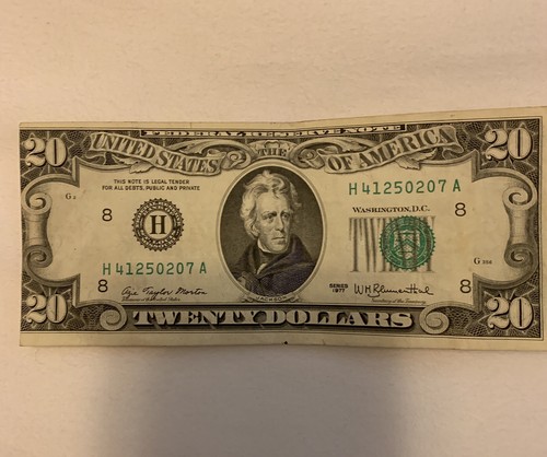 1977 20 $ Dollar Schein Währung ST LOUIS BORDER ALIGNMENT ERROR REVERSE NORMAL - Bild 1 von 12