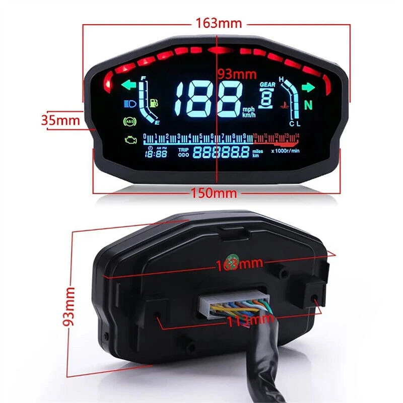 Universal Motorcycle LCD Digital Backlight Odometer Speedometer Tachometer Gauge - Image 3 of 4