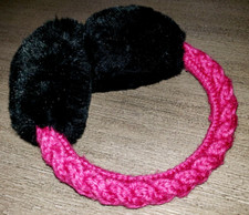 womens BLACK EARMUFF PLUSH purple knit ONE SIZE FITS MOST CUTE 