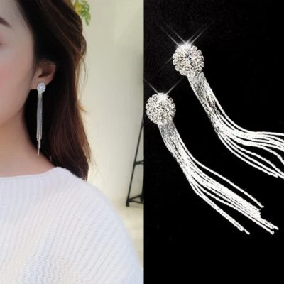 Lange Ohrringe Silberne Blume mit Strass, Hochzeit. - Bild 1 von 4