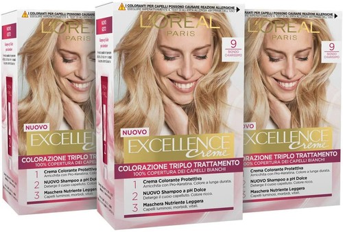 L'OREAL PARIS Tinta Copertura Capelli Bianchi EXCELLENCE Triplo Trattamento 3 pz - Picture 5 of 16