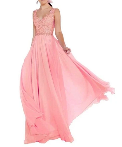 UK V-Neck Chiffon Lace Wedding Formal Ball Gown Long Bridesmaid Party Prom Dress - Picture 13 of 30
