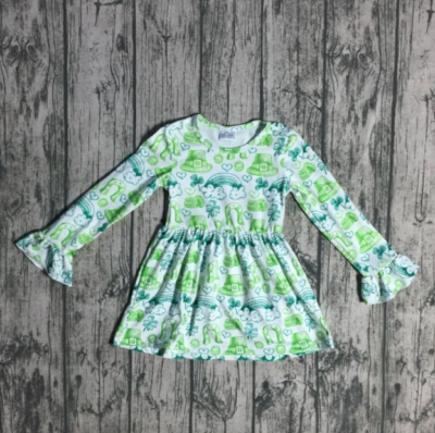 NEW Boutique St Patricks Day Girls Shamrock Long Sleeve Dress | eBay