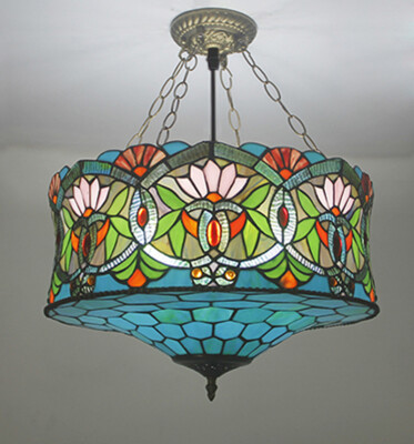 Tiffany Splendid Handcrafted Baroque Stained Glass Chandelier