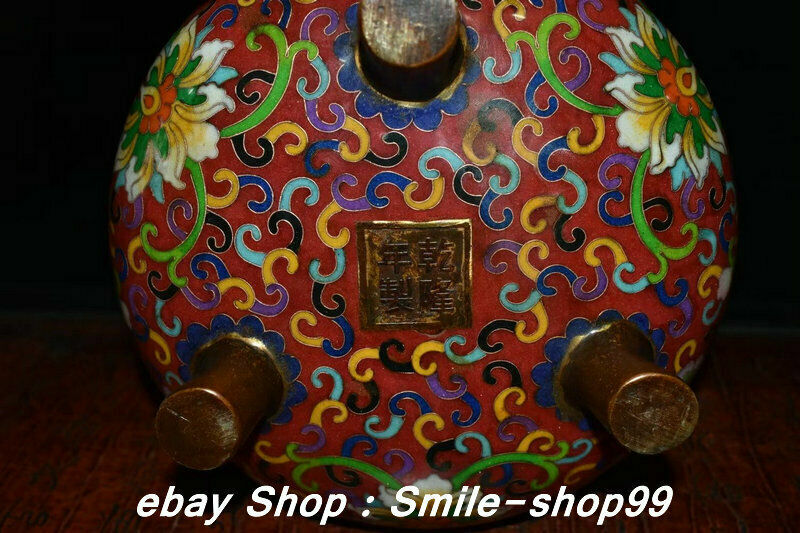 7.8" Qianlong Marked Old Bronze Cloisonne Dynasty 3 Legs Incense Burner Censer eBay