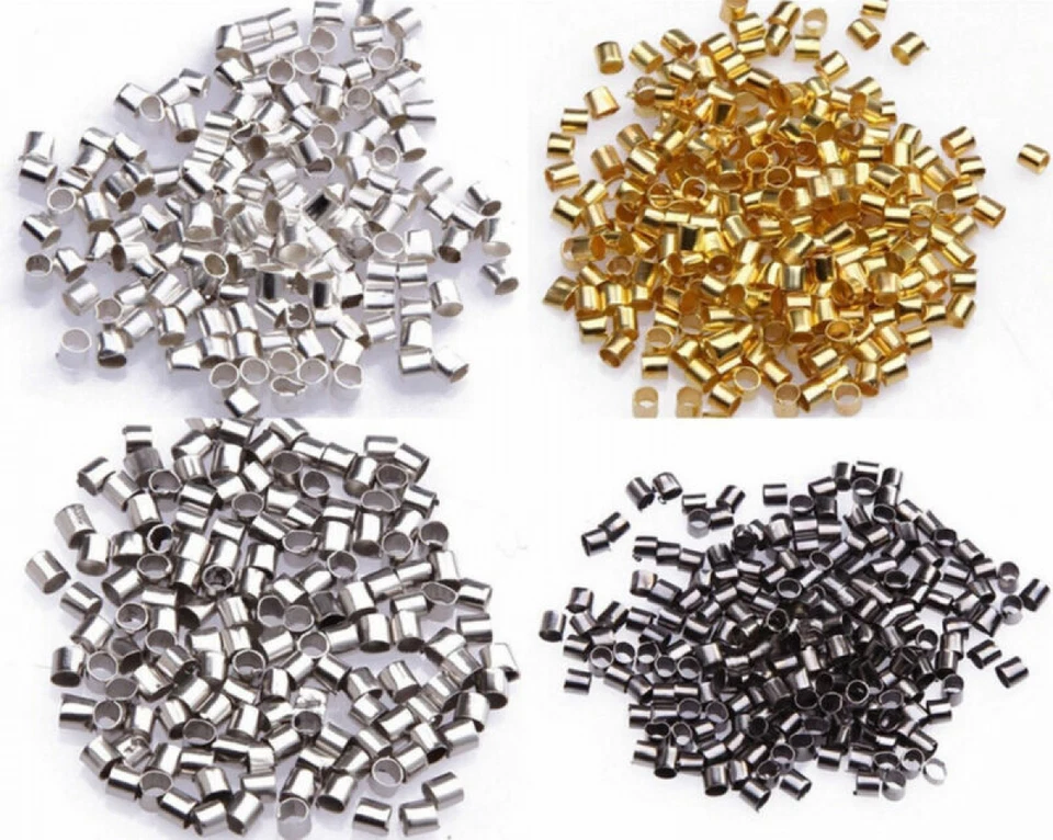 Venta al por mayor 500/1000 piezas cuentas de extremo de crimpado de tubo de plata/oro/negro/bronce de 1,5 mm/2 mm Foto 2 de 4