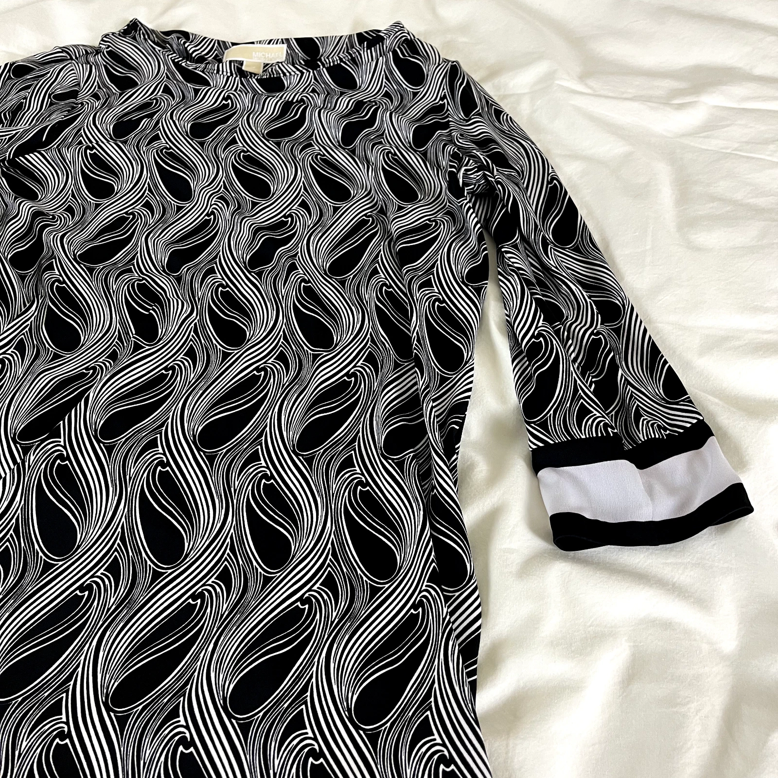 Abito Michael Kors Medium Nero e Bianco Stampa Geometrica Pullover Elasticizzato
