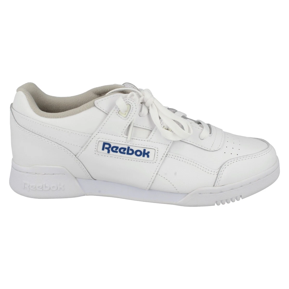 Uomo Reebok Bianco Reale Pelle Casual con Lacci Scarpe Sportive Workout Plus