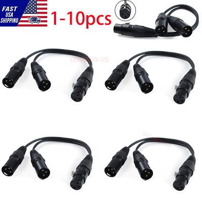 3-Pin XLR Female Jack to Dual 2 Male Plug Y Splitter Mic DJ Cable Adaptor 16 AWG