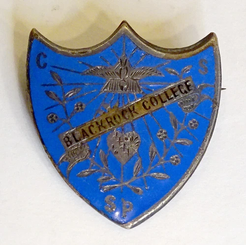 Antique BLACKROCK COLLEGE Ireland VAUGHTON BIRMINGHAM Enameled LAPEL PIN Badge