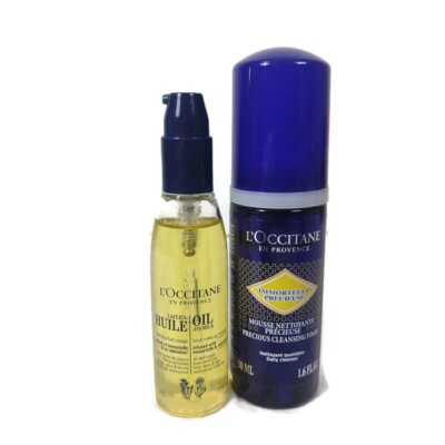 L'Occitane Immortelle Cleansing Foam & Oil to Milk Makeup Remover X2  New