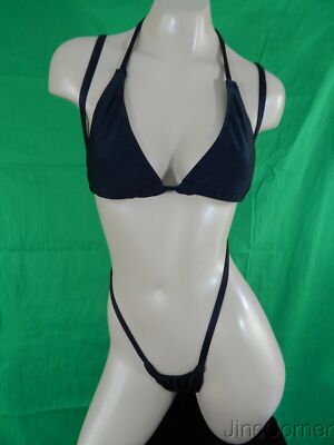 Exotic dancer stripper black two piece bikini sling dance outfit -dancewear