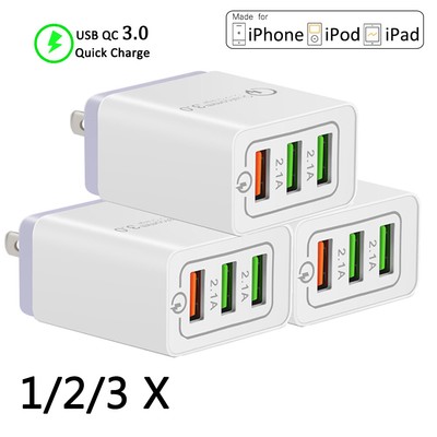 US 3 Port Fast Quick Charge QC 3.0 USB Hub Wall Home Charger Power Adapter New