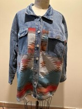 denim jacket size LG with colorful design long sleeve with pockets Unisex