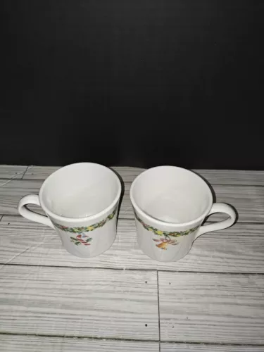 Vintage Corelle Corning Christmas Holiday Joy Coffee Tea Mugs Set of 2 Made USA