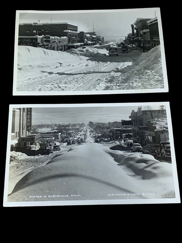 Lot x 2 Vtg RPPC Postcard-Winter in Susanville CA Snow Drifts Downtown Street