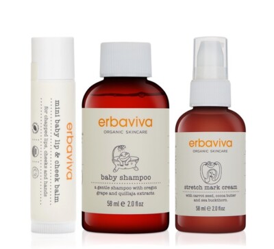 Erbaviva Stretch Mark Cream Baby Shampoo Mini Lip & Cheek Balm 3-Pc Travel Set