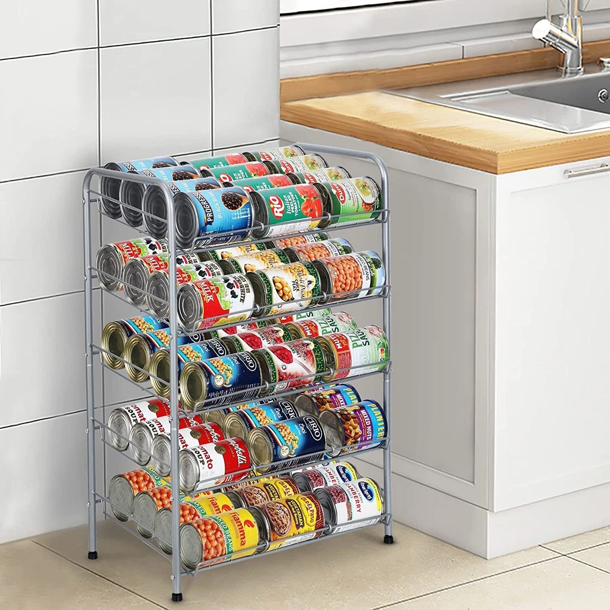 Can Organizer Stackable Can Dispenser 5-Tier Storage Rack Kitchen Cabinet Pantry