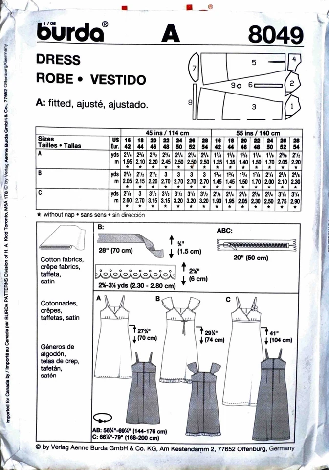 Vintage Y2K 2000s Sewing Pattern - Burda 8049 - Dress - Sizes 16-28 Bust 42”–54” - Image 2 of 4