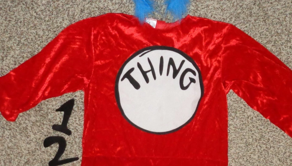 Dr Seuss Thing 1 or 2 Costume Jumpsuit Fuzzy Headband Size Small 4-6 - Image 2 of 3