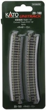Kato 20-160 N Scale Unitrack, 481mm 19" Radius 15-Degree Curve Track (4)