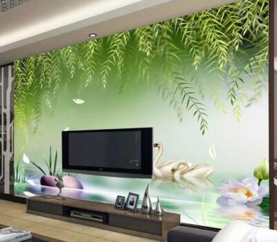 3D White Swan Lotus ZHUA6494 Wallpaper Wall Murals Removable Self-adhesive Amy