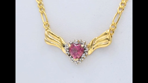 GENUINE 1.20 Ct PINK SAPPHIRE & DIAMOND HEART NECKLACE 10K SOLID GOLD -NWT - Video 1 of 1