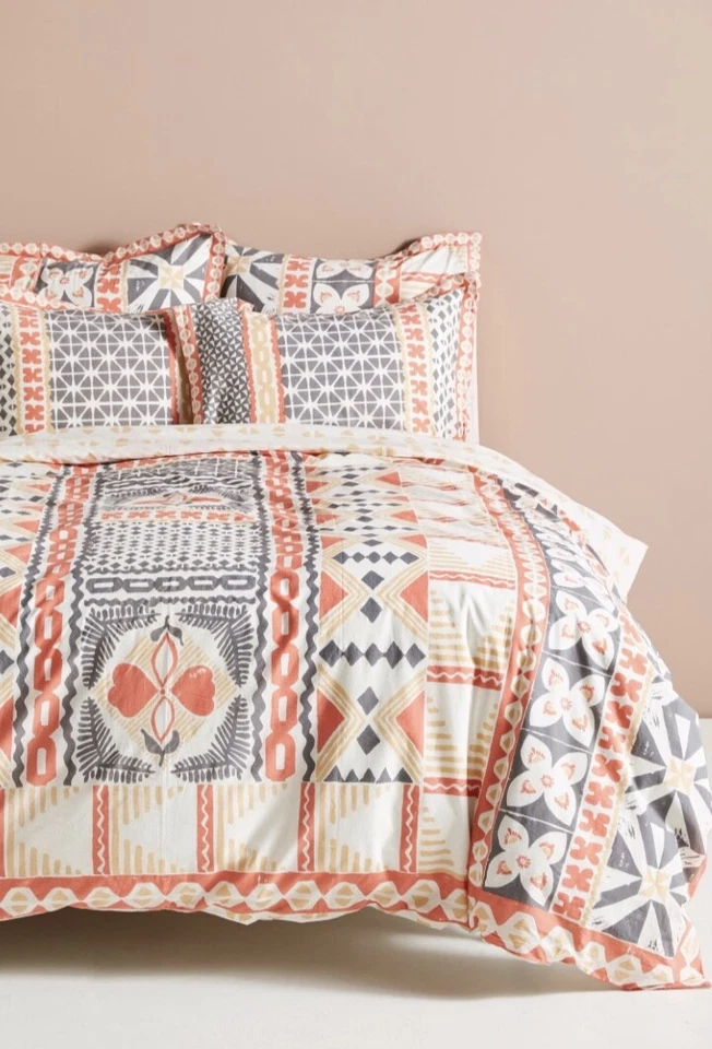 Anthropologie Almohada Sham Coral Gris Marfil Simone Algodón Estándar Juego de 2 NUEVO Foto 3 de 4