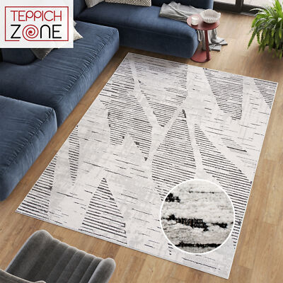Teppich Kurzflor Modern Figuren Creme Schwarz Loop Cut 3D Optik Wohnzimmer