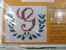The Creative Circle Monogram 1628 Vintage 1983 Cross Stitch Kit waste canvas