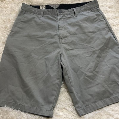 Volcom Men s Gray Cotton Twill Flat Front Shorts Button Closure Pockets