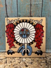 Earthtones Powerful Bear Fetish Tile Southwest Signed Krit 6” Ceramic VTG 1995