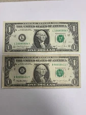 One Dollar bills, Y Notes,  X Notes,Lot Of 6 Total, 2-Y notes, 4-X notes