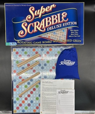 Super Scrabble Deluxe Edition Rotating 200 Tile Folding Board Complete 
