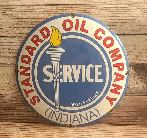Vintage Standard Oil Company Service Porcelain Metal Domed Sign Torch Logo