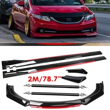 For Nissan Maxima U Glossy Black Look Red Front Lip Chin Bumper Side Skirt